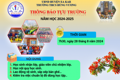 Thông báo lịch tựu trường năm học 2024-2025